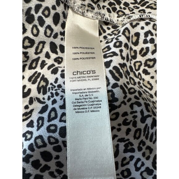 Chico's Leopard Print Button-Up Roll Tab Sleeve Tie Hem Blouse Womens Sz 1 US M - Picture 11 of 14